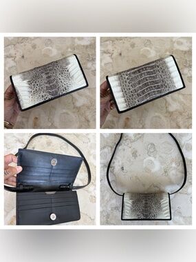 NWOT White Crocodile Alligator Hornback Convertible Clutch/Wallet / Shoulder Bag